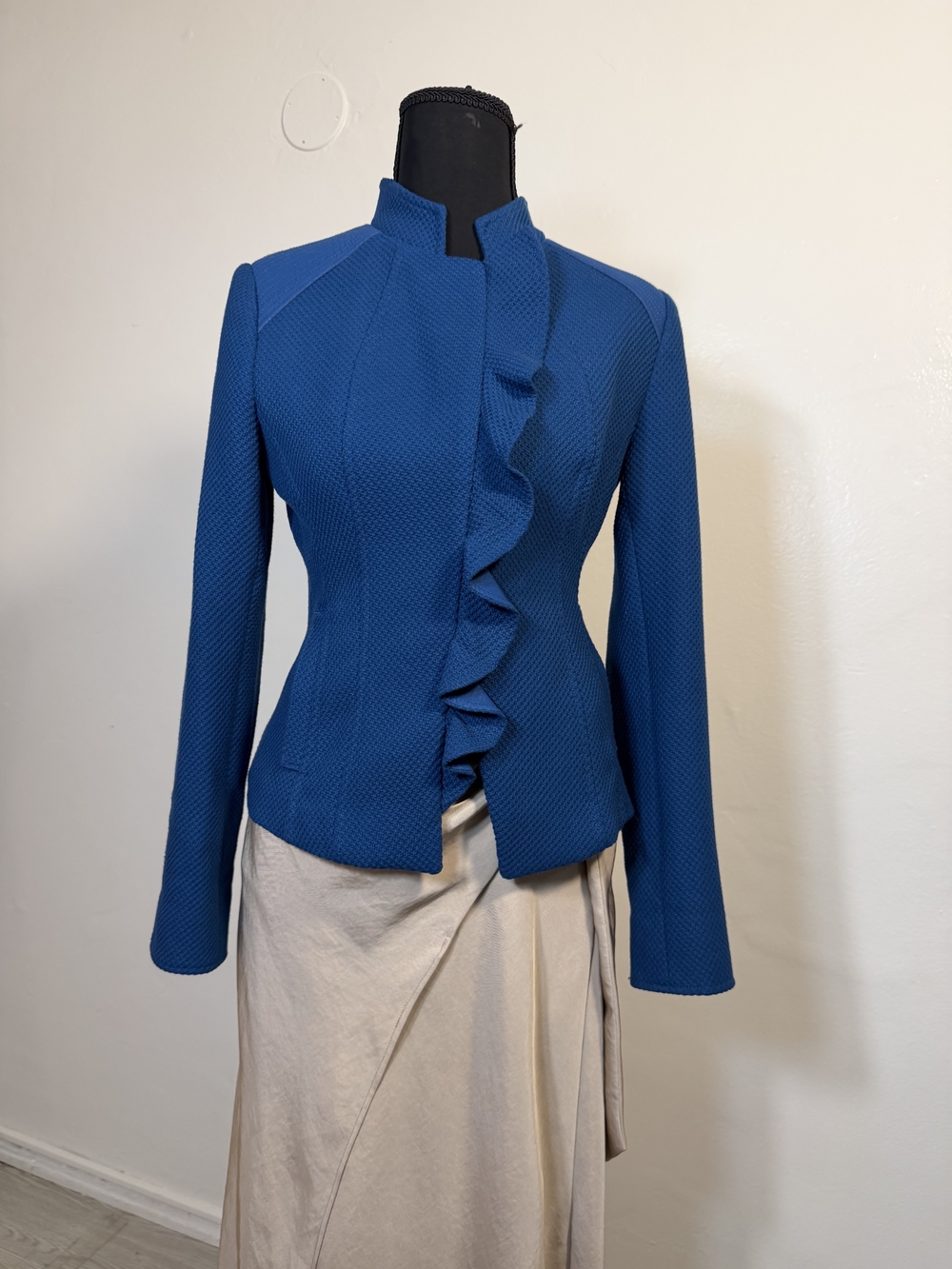 White House Black Market Royal Blue Ruffled Front Blazer